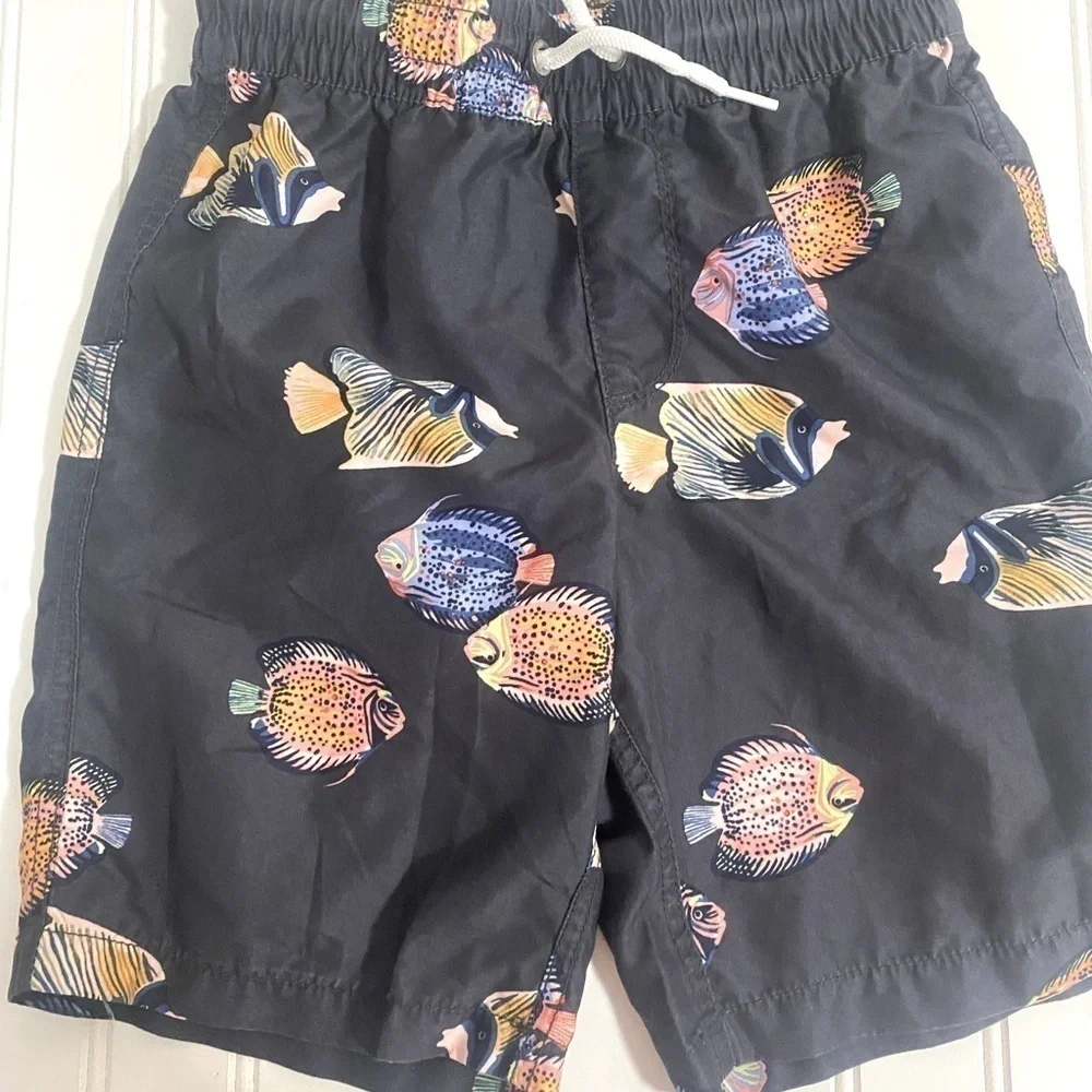 Old Navy Boys Medium Swimming Trunks Angelfish Print Design Gray with Drawstring